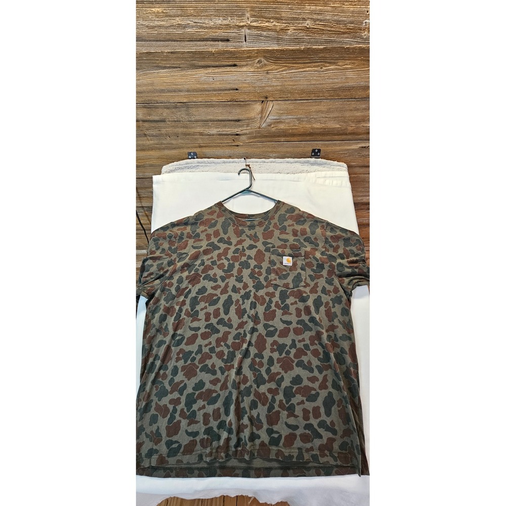 Carhartt Mens 2XL Duck Camo Pocket T-Shirt Original Fit Short Sleeve Green Brown